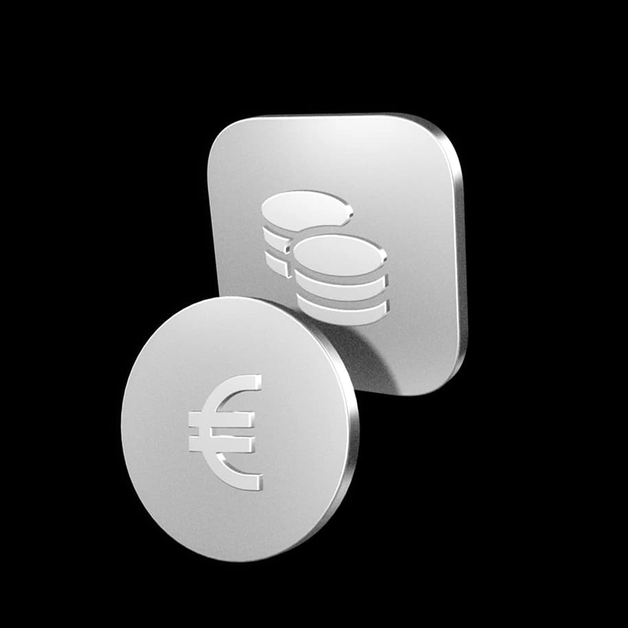 Mince s ikonami hromádky penazí a eura.