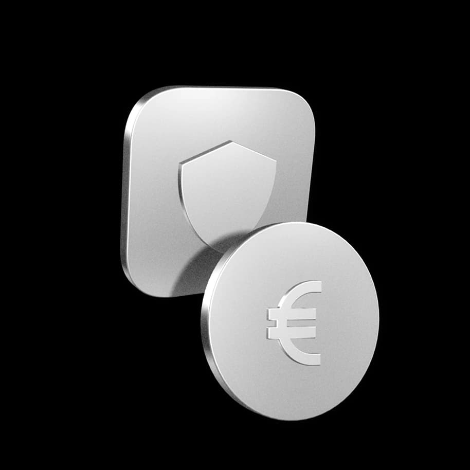 Mince s ikonami štítu a eura.
